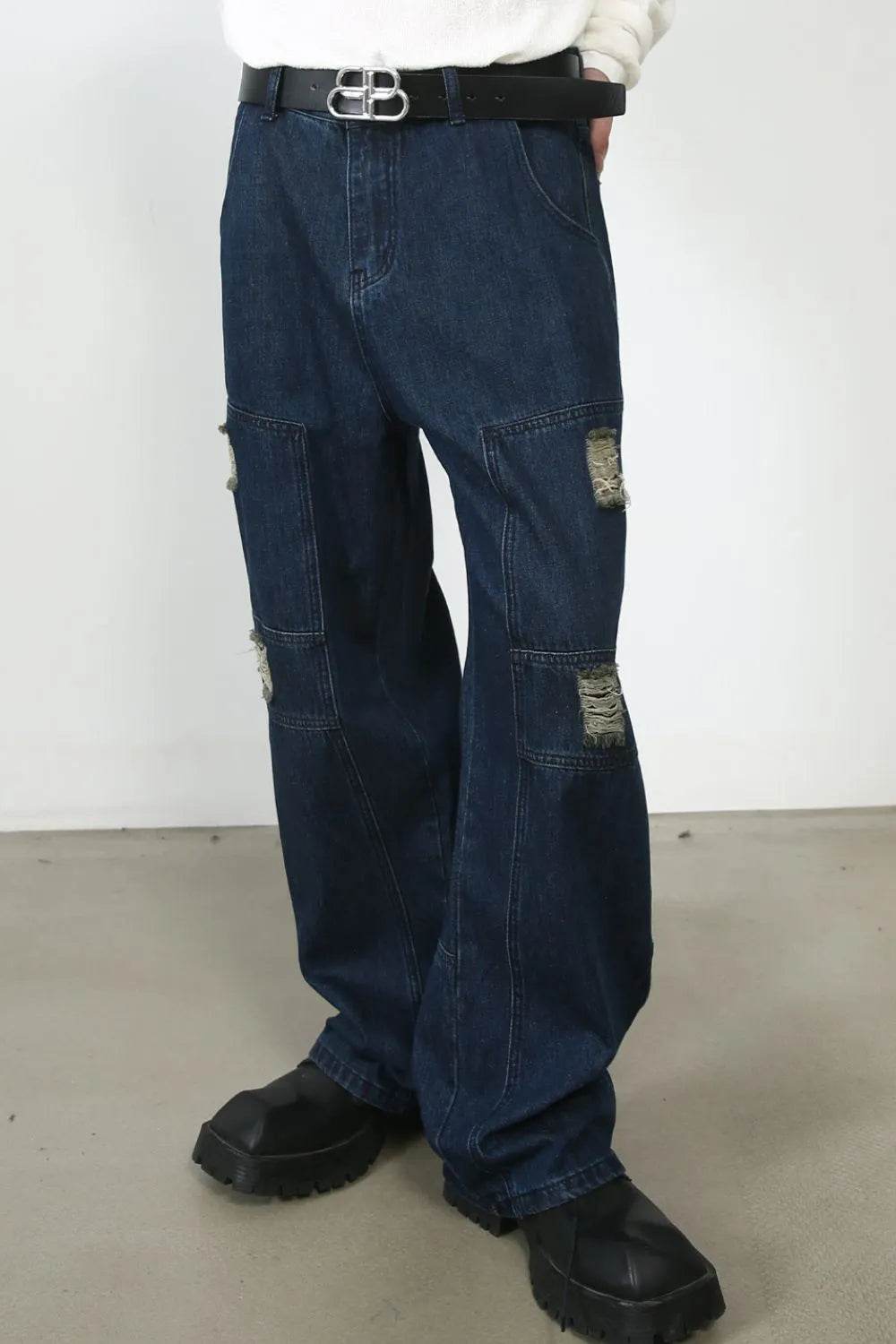 Men's Distressed Jeans with Pockets - Tredona LLC