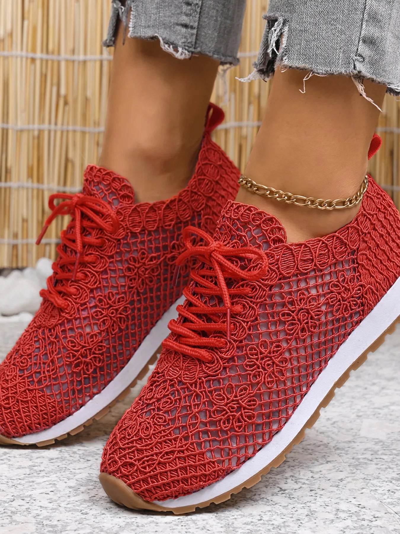 Breathable Mesh Lace-Up Sneakers - Tredona LLC