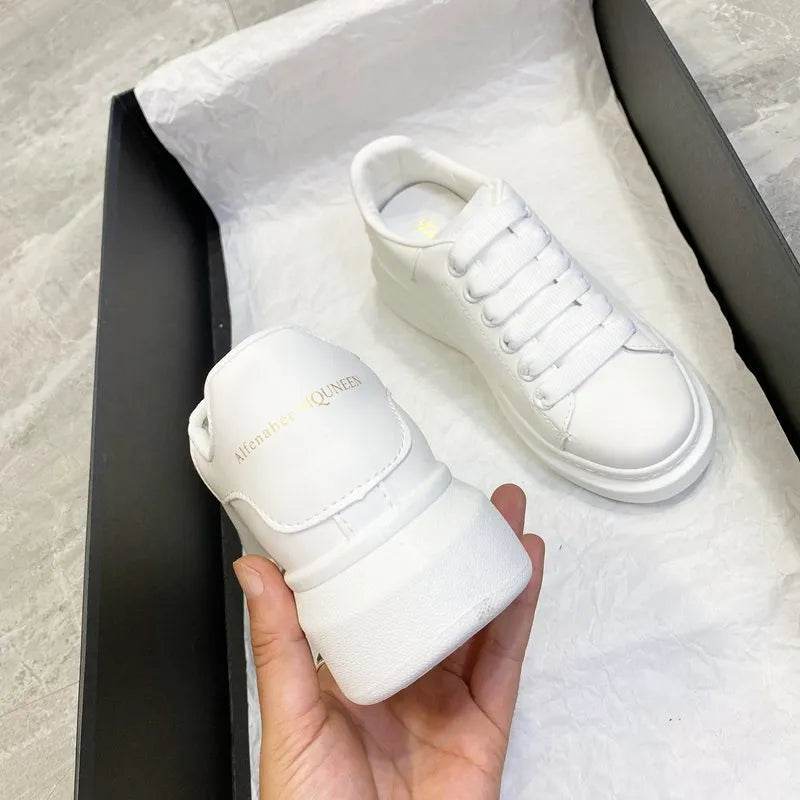 PU Leather Lace Up Round Toe Platform Sneakers - Tredona LLC