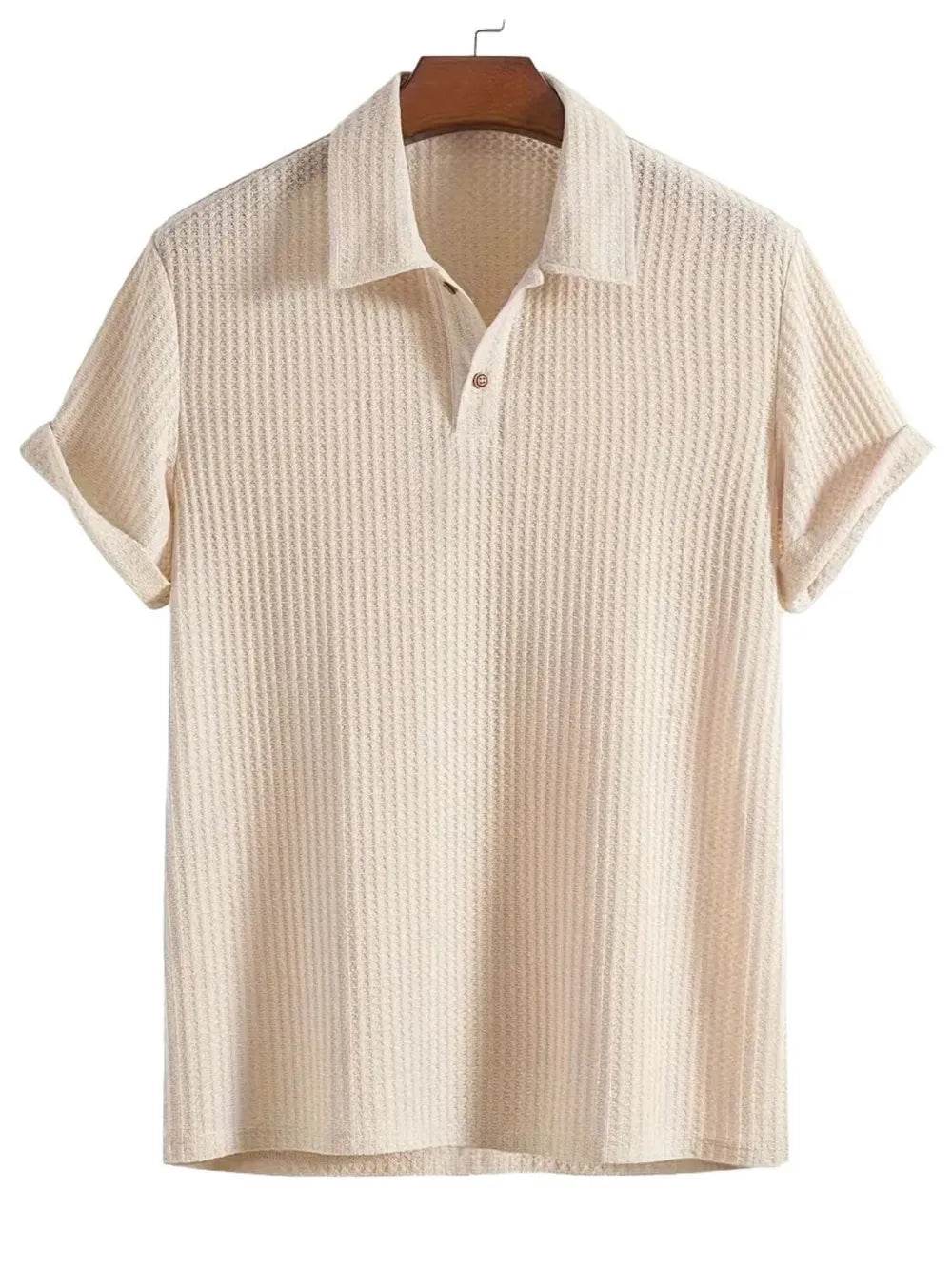 Men's Waffle-Knit Collared Neck Short Sleeve Polo - Tredona LLC