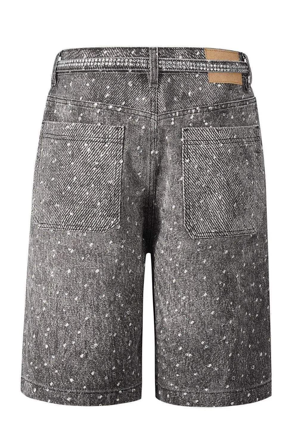 Men's Washed Rhinestone Denim Bermuda Shorts - Tredona LLC