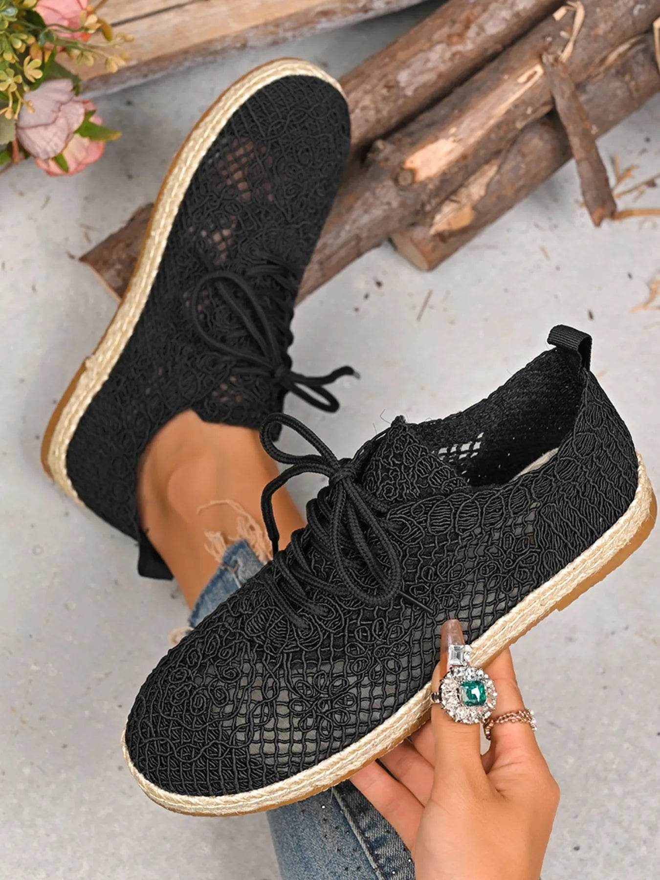 Breathable Woven Lace Up Sneakers - Tredona LLC