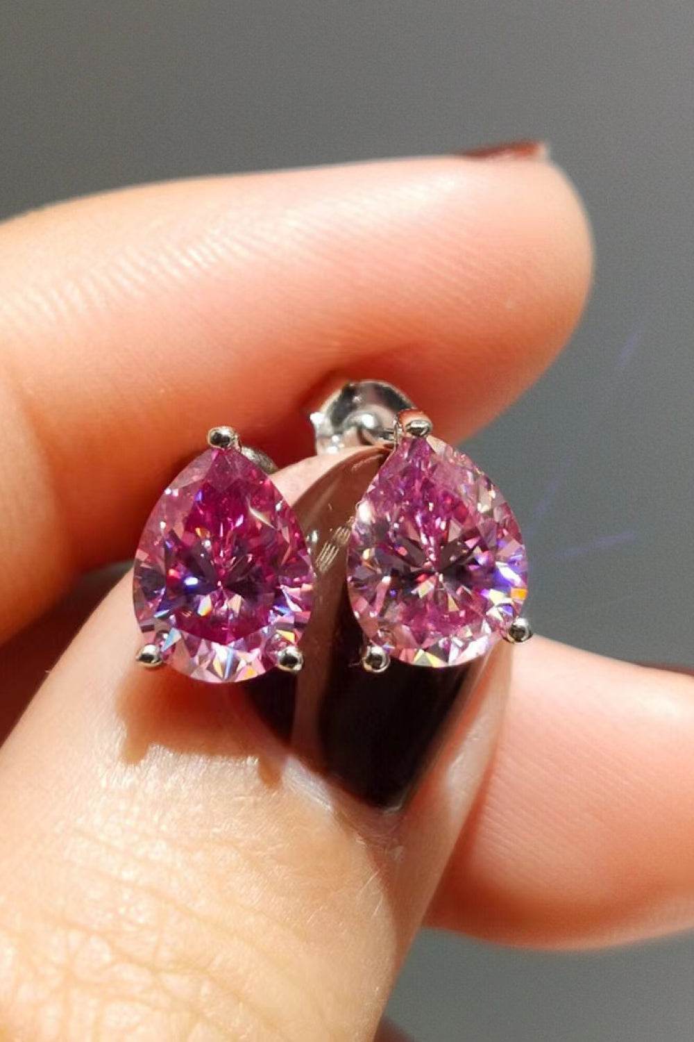 2 Carat Teardrop Moissanite Platinum-Plated Stud Earrings - Tredona LLC
