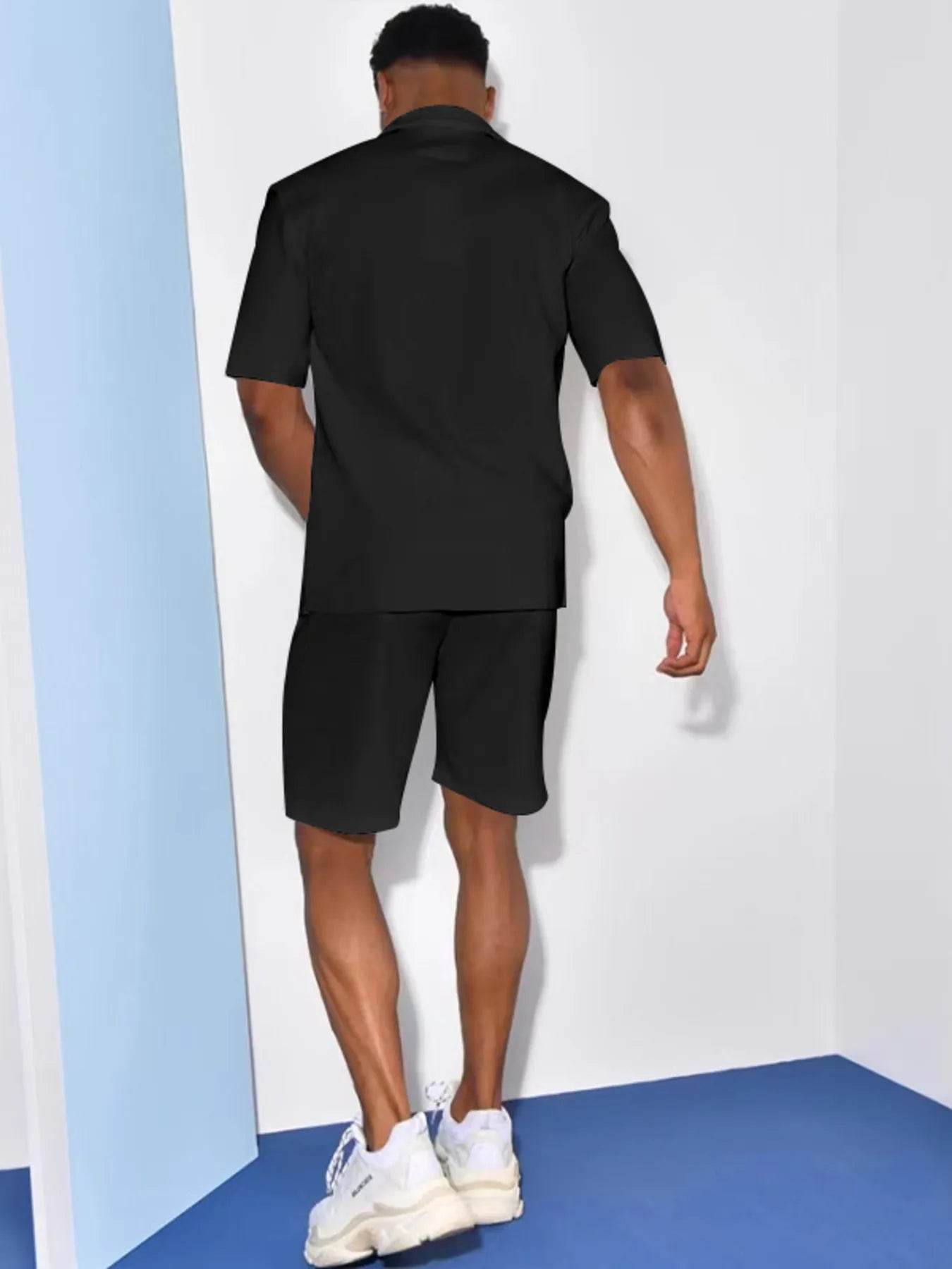 Men's Full Size Casual Short Sleeve Shirt and Shorts Matching Set Plus Size - Tredona LLC