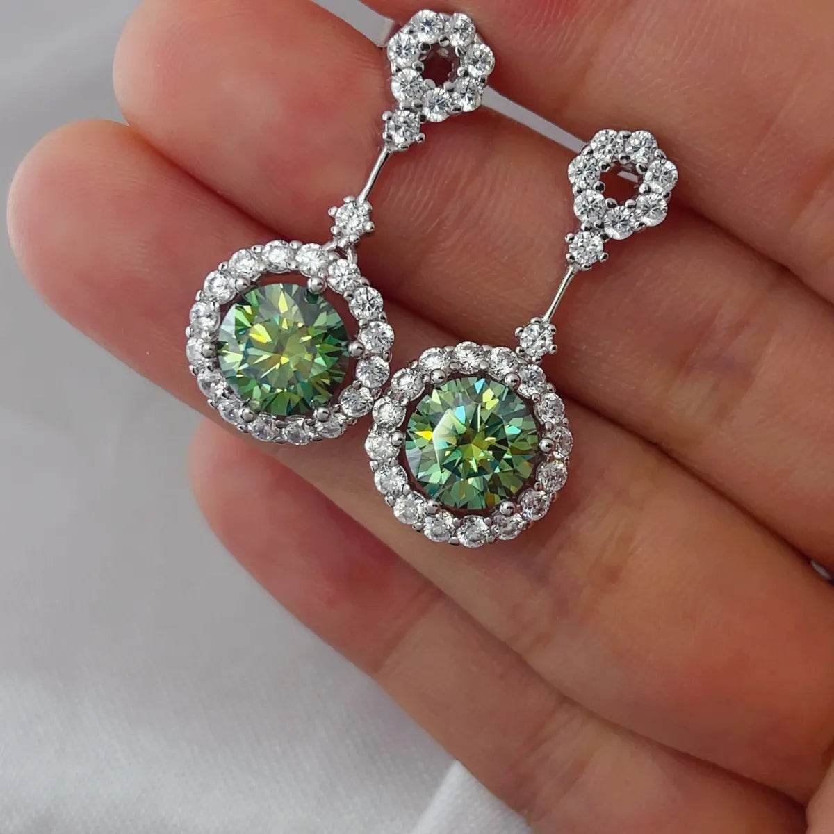 4 Carat Crystal Drop Dangle Earrings with Round Halo Design - Tredona LLC