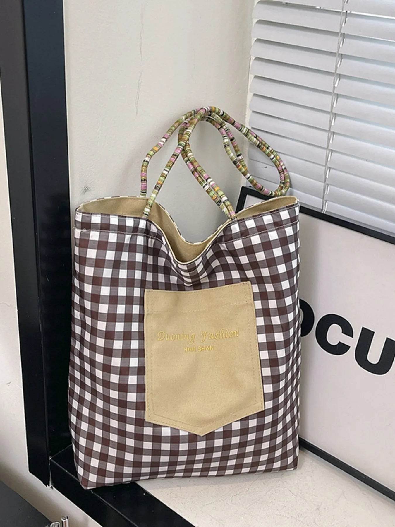 Gingham Pattern Tote Bag - Tredona LLC