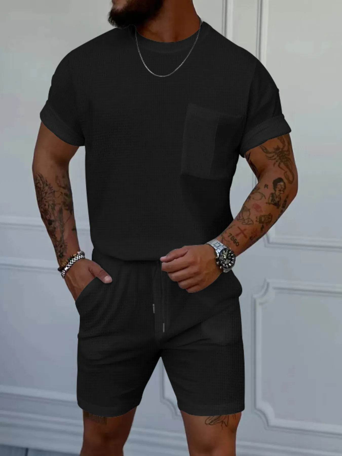 Men's Full Size Round Neck Short Sleeve Top and Shorts Set Plus Size - Tredona LLC