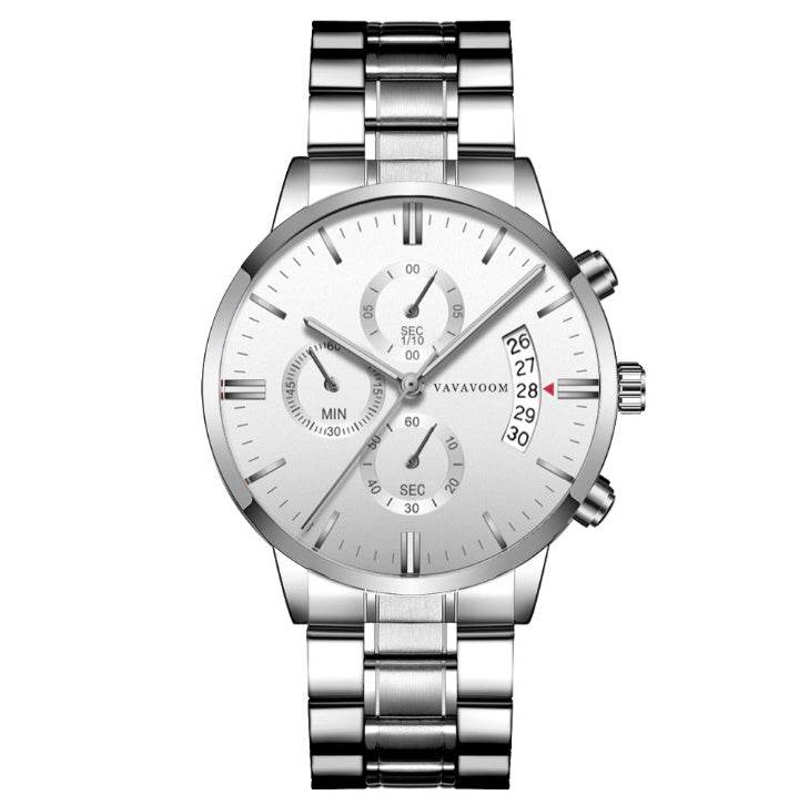 Men''s Stainless Steel Watches with Business Leisure Calendar Quartz Watches Waterproof Black Refined Steel Watches - Tredona LLC