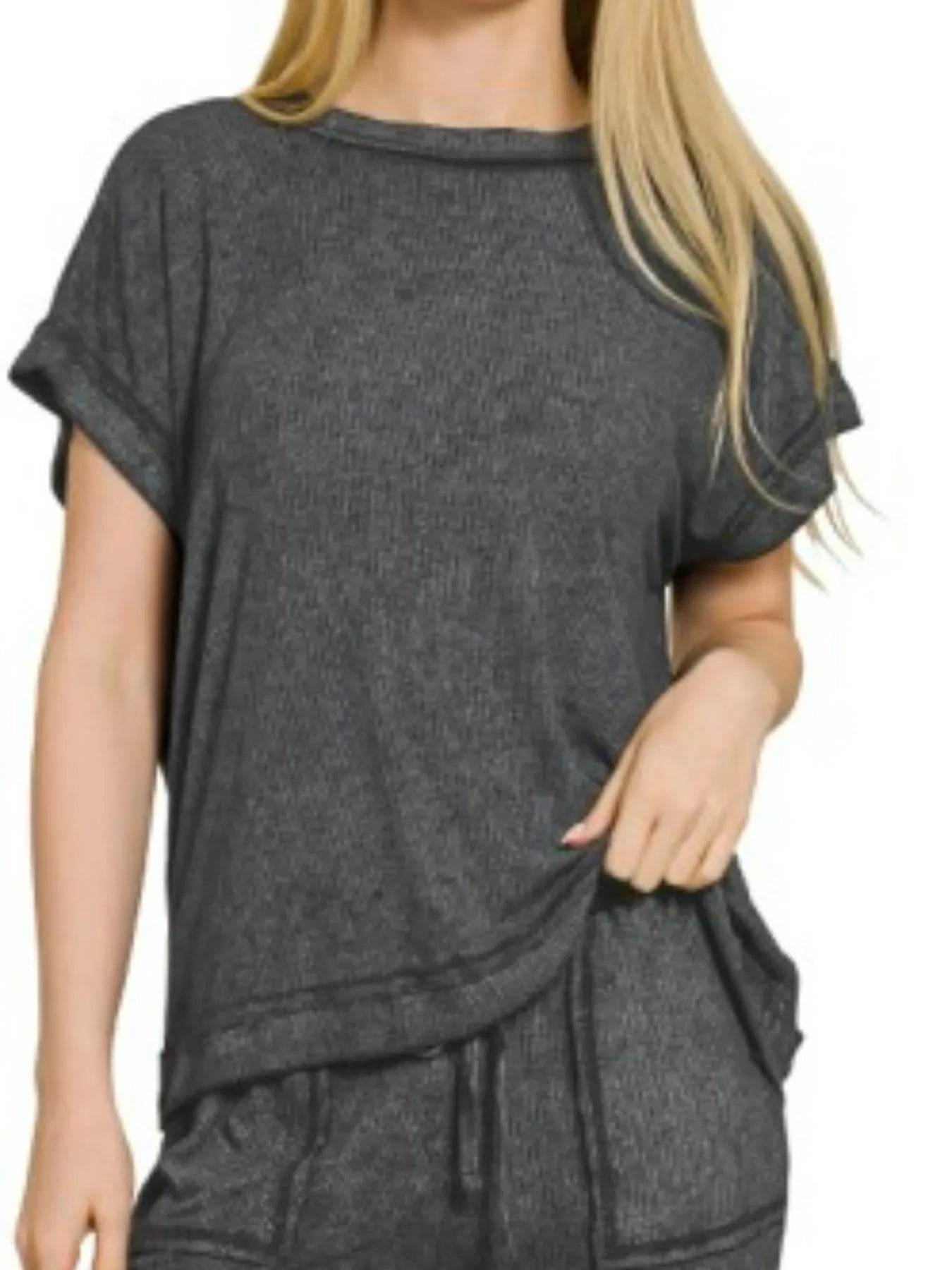 Zenana Ribbed Acid Wash Rayon Top & Pants Set - Tredona LLC