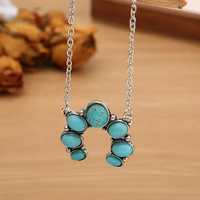 Artificial Turquoise Alloy Pendant Necklace - Tredona LLC