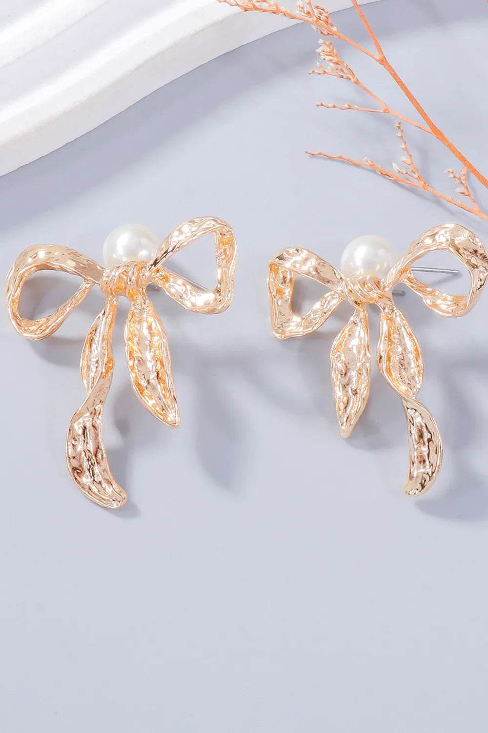 Synthetic Pearl Necklace, Bow Necklace and Bow Earrings Jewelry Set - Tredona LLC