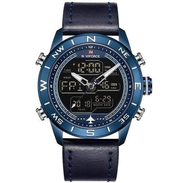 NAVIFORCE 9144 Fashion Gold Men Sport Watches Mens LED Analog Digital Watch Army Military Leather Quartz Watch Relogio Masculino - Tredona LLC