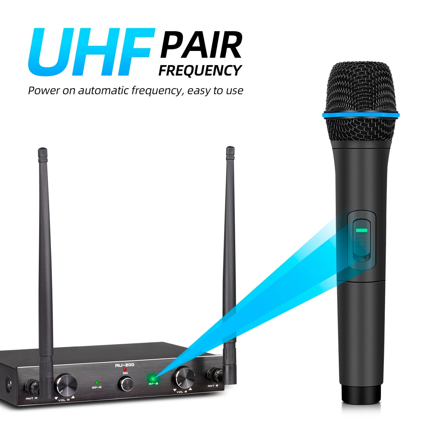 Professional UHF Wireless Microphone System 2 Channels 50m Range with Receiver for Karaoke Singing Home Party Performance 500-59