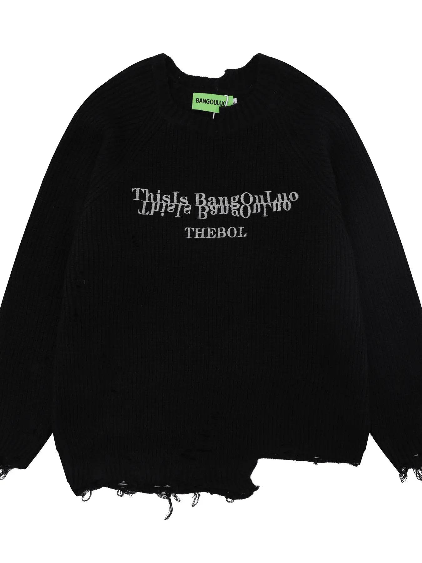 Men's Distressed Letter Ribbed Knit Sweater - Tredona LLC