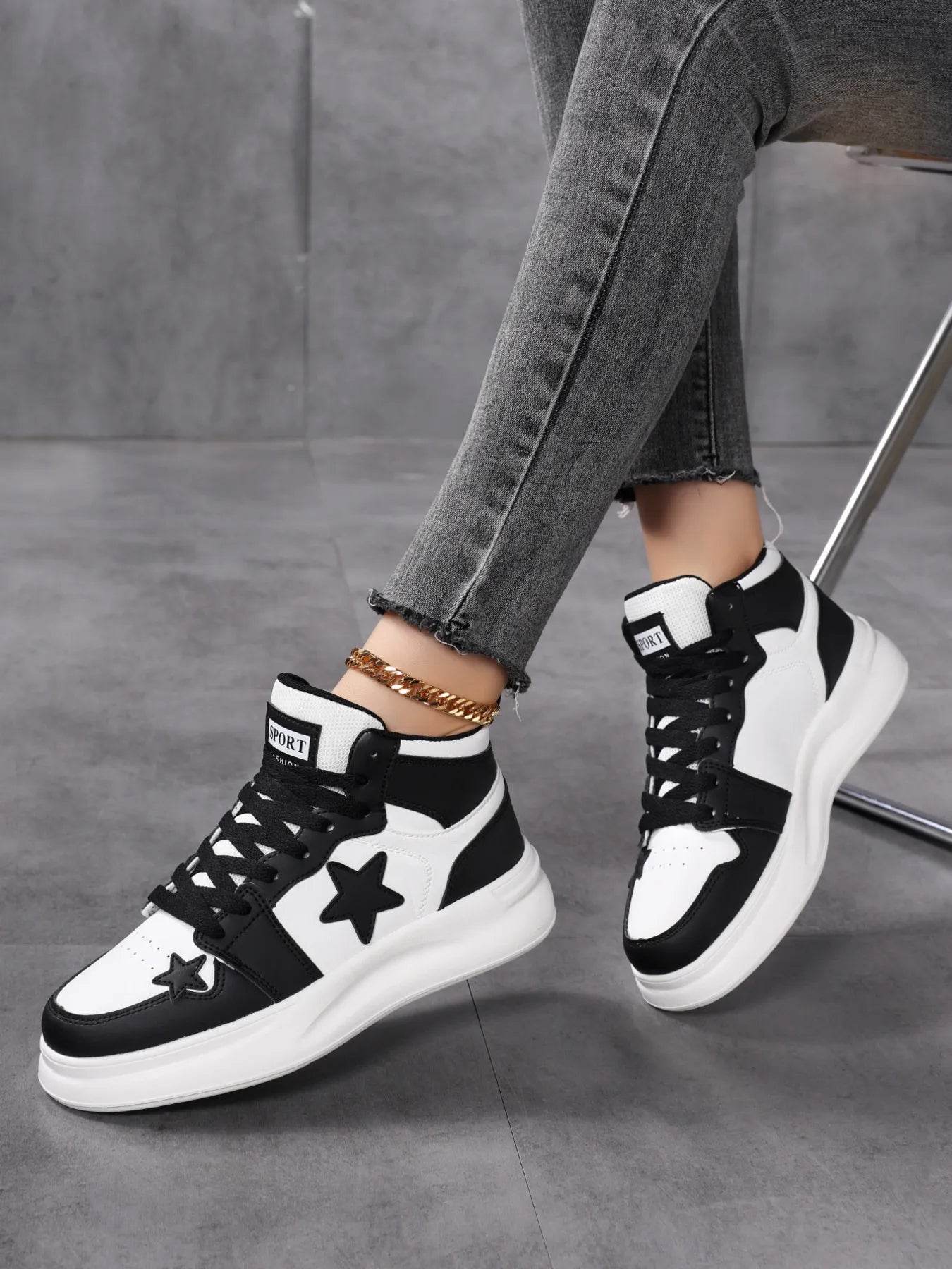 Star Pattern Lace Up Sneakers - Tredona LLC