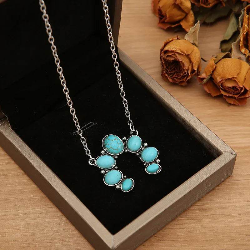 Artificial Turquoise Alloy Pendant Necklace - Tredona LLC