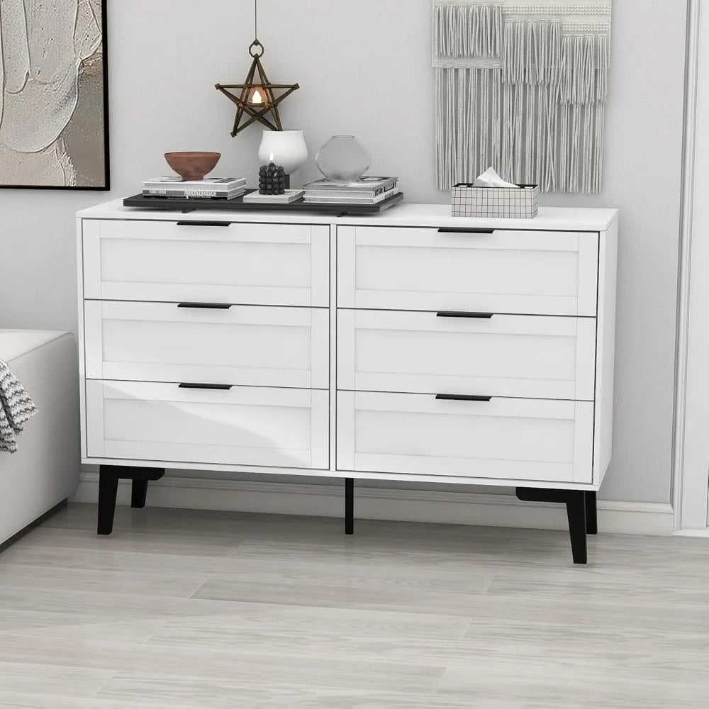 TaoHFE 6 Drawer Dresser for Bedroom Modern White Chest of Drawers for Nursery Wood Dresser for Kids Horizontal Dressers & Chests
