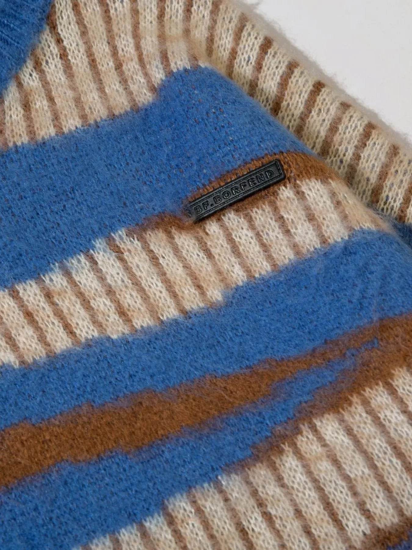 Men's Oversized Contrast Striped Round Neck Sweater - Tredona LLC