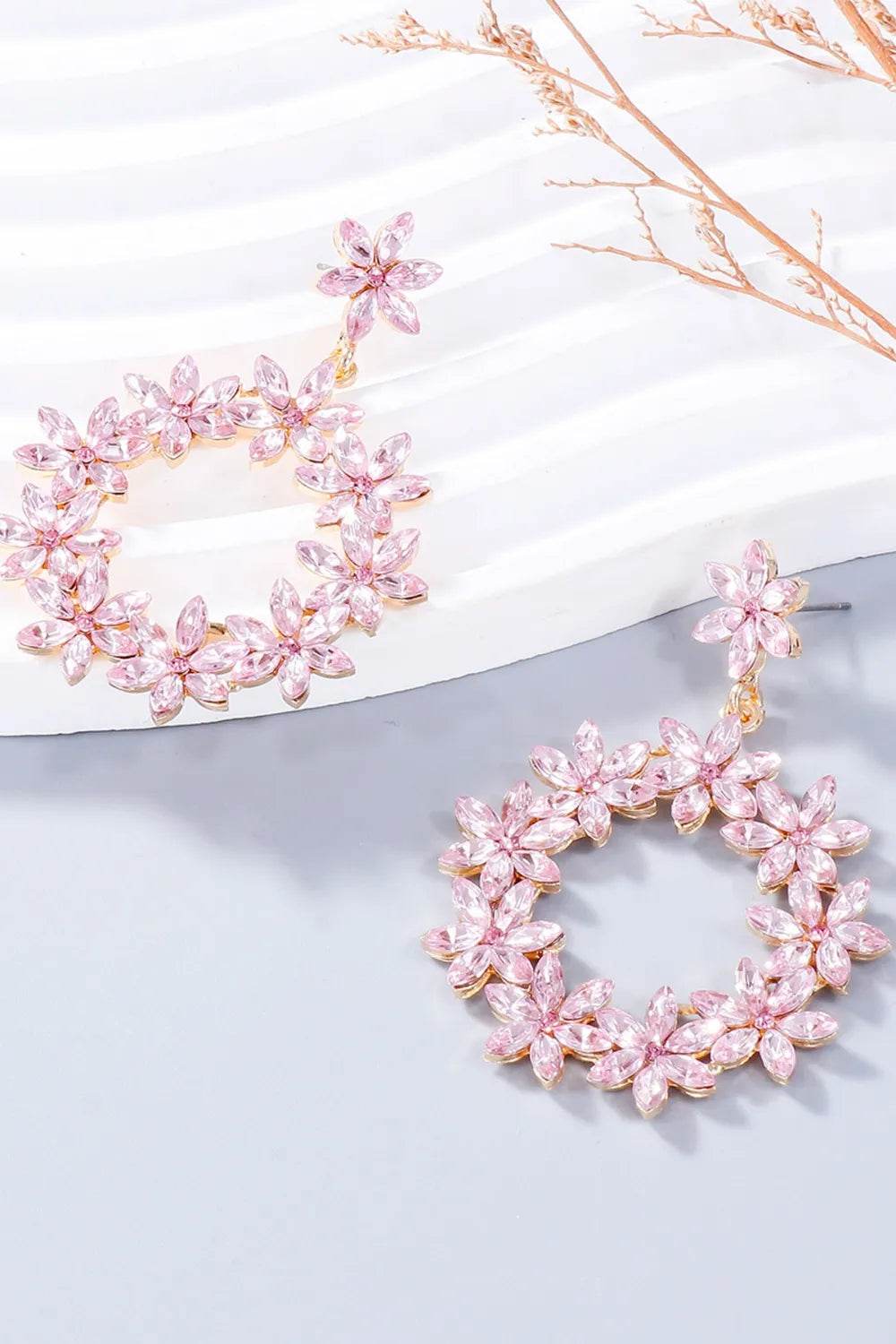 Rhinestone Flower Dangle Earrings - Tredona LLC