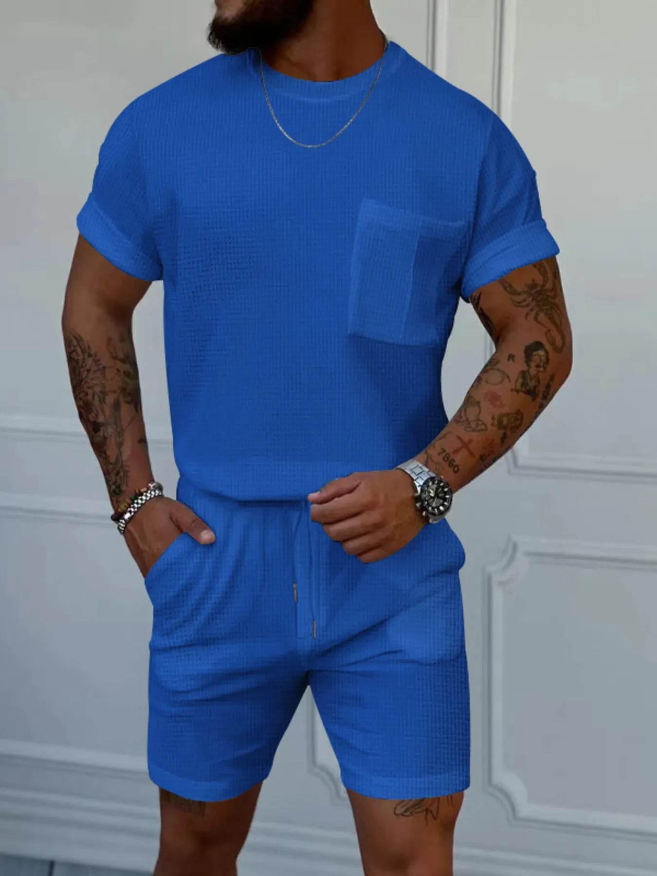 Men's Full Size Round Neck Short Sleeve Top and Shorts Set Plus Size - Tredona LLC