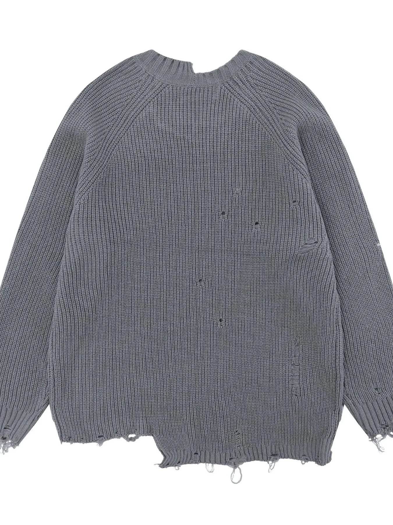 Men's Distressed Letter Ribbed Knit Sweater - Tredona LLC