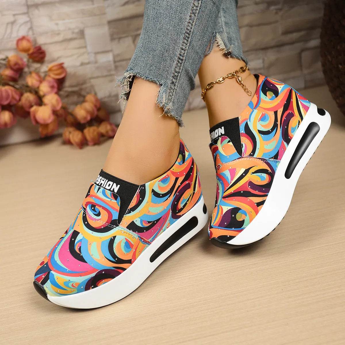 Colorful Abstract Pattern Platform Sneakers - Tredona LLC