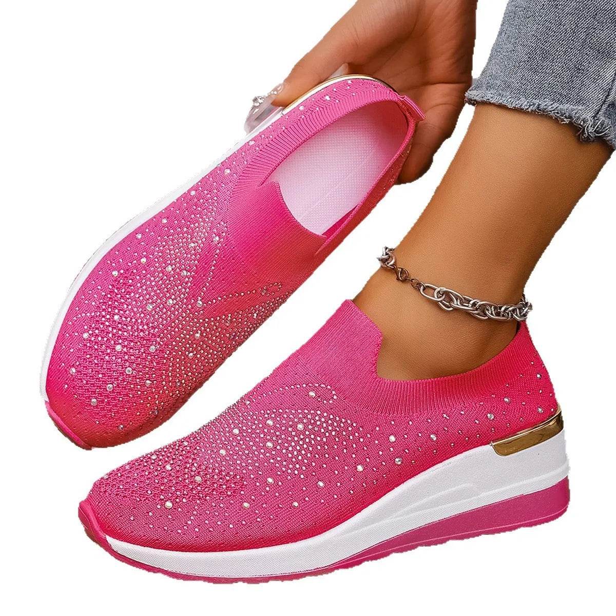 Rhinestone Wedge Sneakers - Tredona LLC