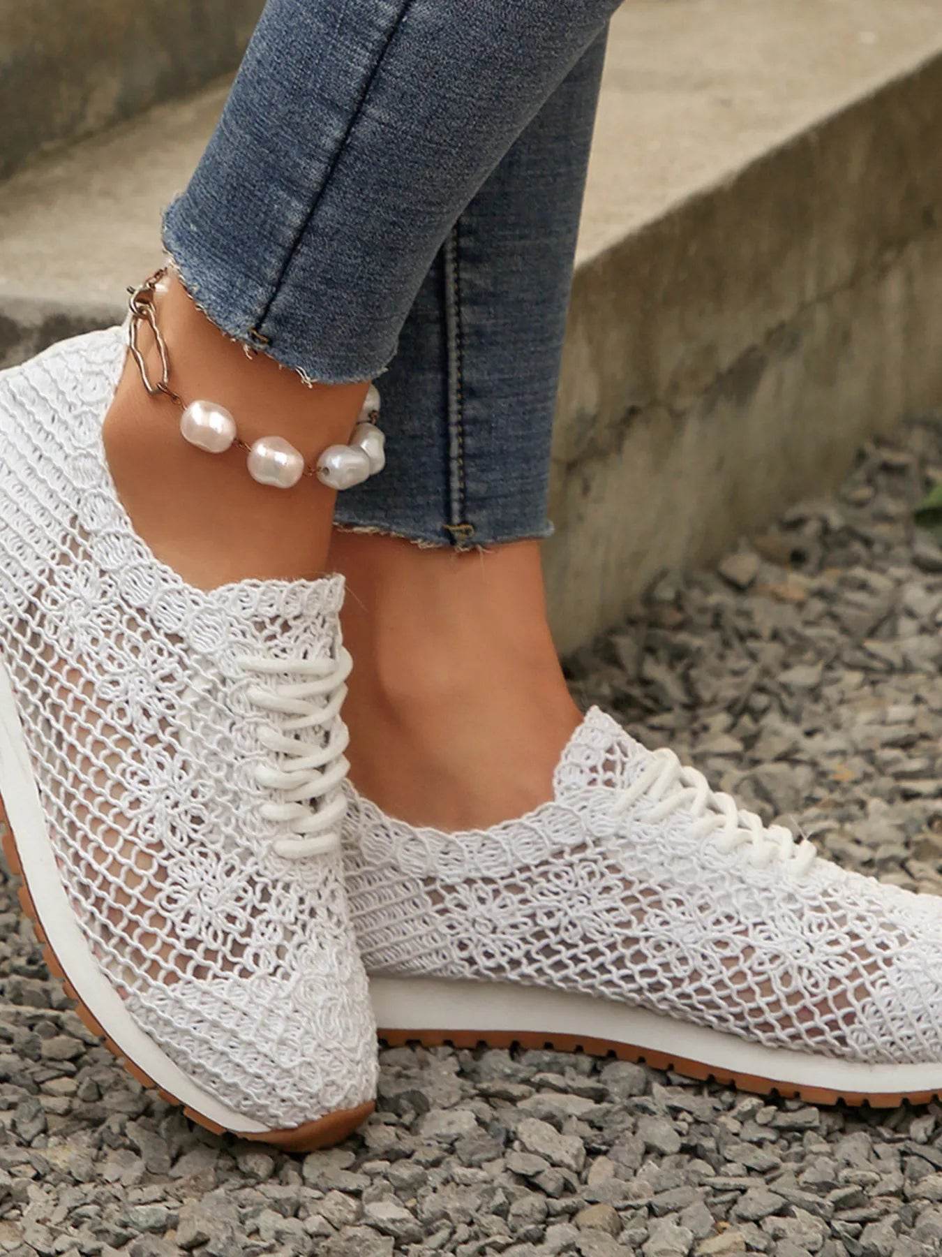 Breathable Mesh Lace-Up Sneakers - Tredona LLC