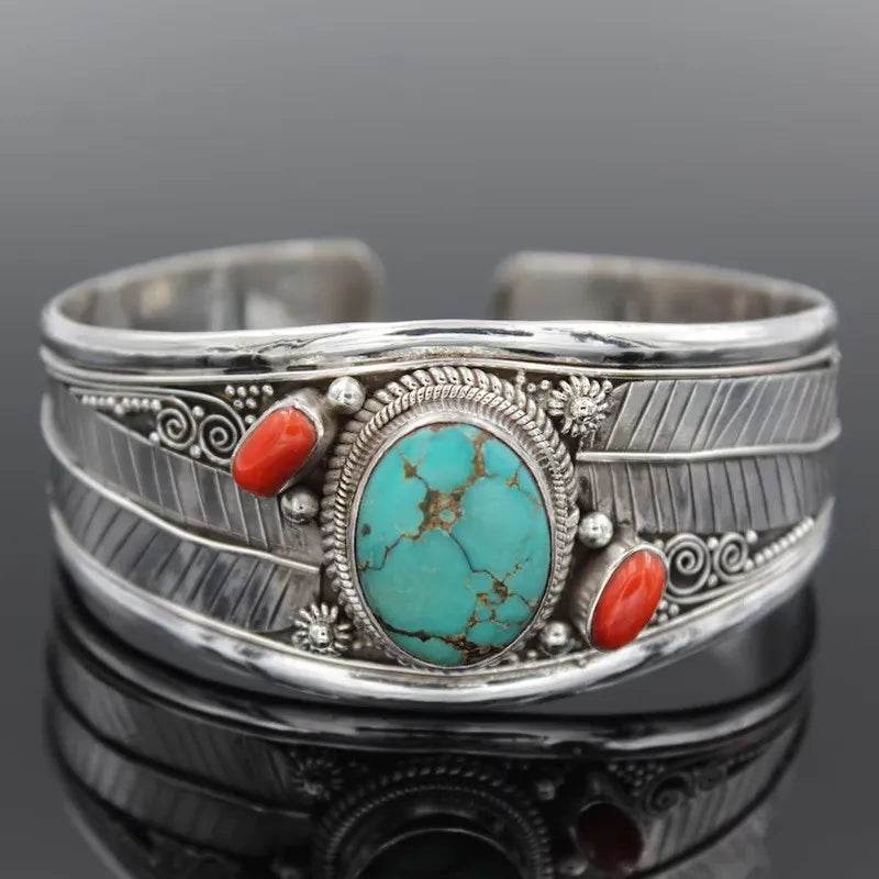 Artificial Turquoise Alloy Open Bracelet - Tredona LLC