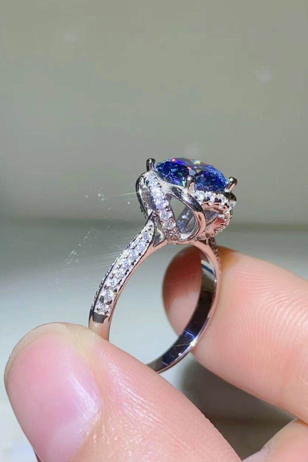 2 Carat Cobalt Blue Moissanite 925 Sterling Silver Ring - Tredona LLC