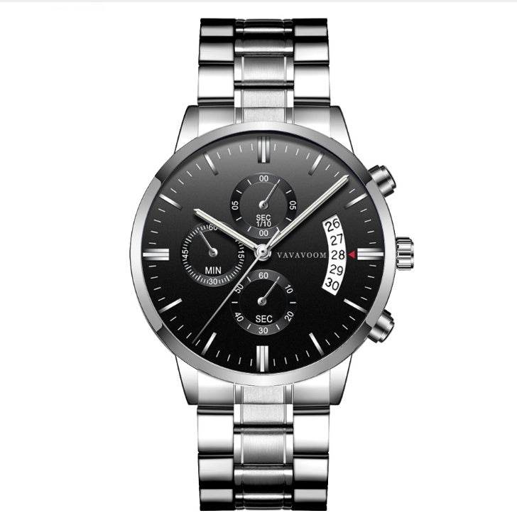 Men''s Stainless Steel Watches with Business Leisure Calendar Quartz Watches Waterproof Black Refined Steel Watches - Tredona LLC