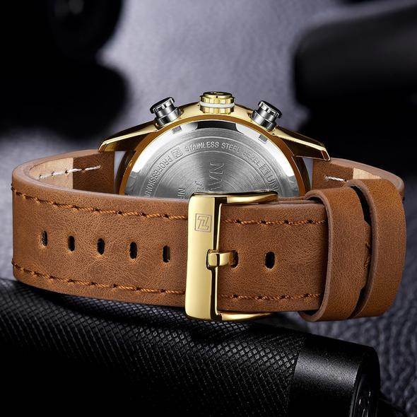 NAVIFORCE 9144 Fashion Gold Men Sport Watches Mens LED Analog Digital Watch Army Military Leather Quartz Watch Relogio Masculino - Tredona LLC