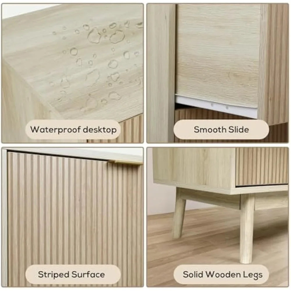 VOWNER Fluted 4 Drawers Dresser for Bedroom, 47 Wide Modern Chest of Drawers, Pull-Free Drawers, Wooden Closet Clothes Storage O