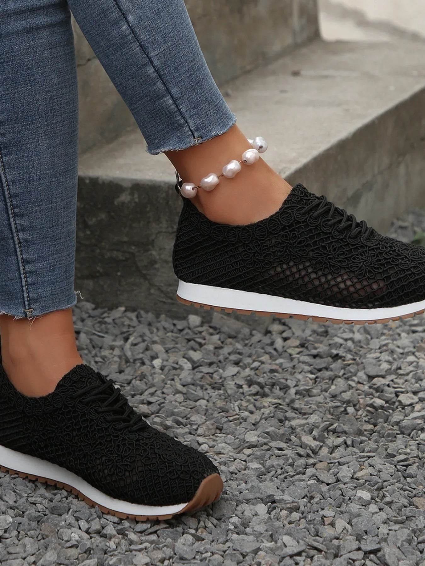Breathable Mesh Lace-Up Sneakers - Tredona LLC