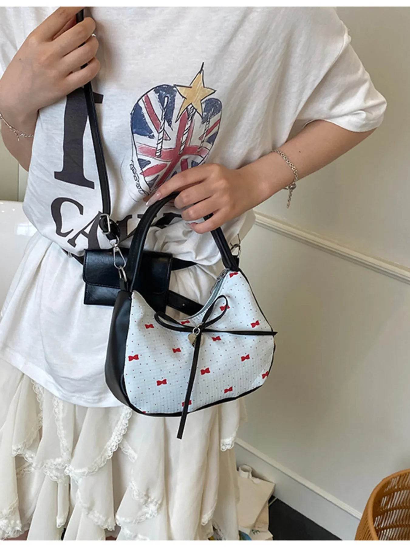 Printed Bow Shoulder Bag - Tredona LLC