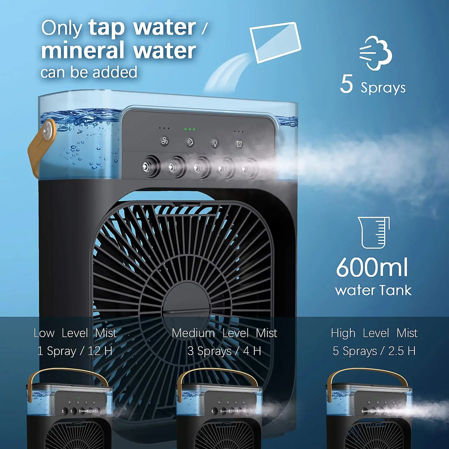 3 In 1 Fan Air Conditioners Portable USB Electric Fan LED Night Light Water Mist Fan Table Air Humidifier For Home Summer Cooler