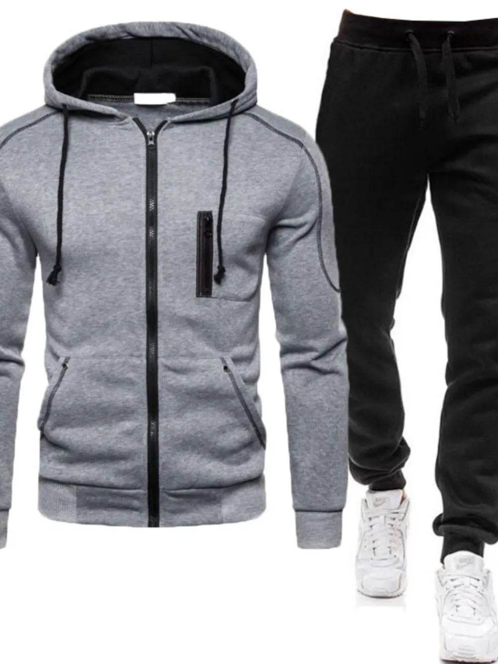 Men's Full Size Zip Up Long Sleeve Hoodie and Pants Set Plus Size - Tredona LLC
