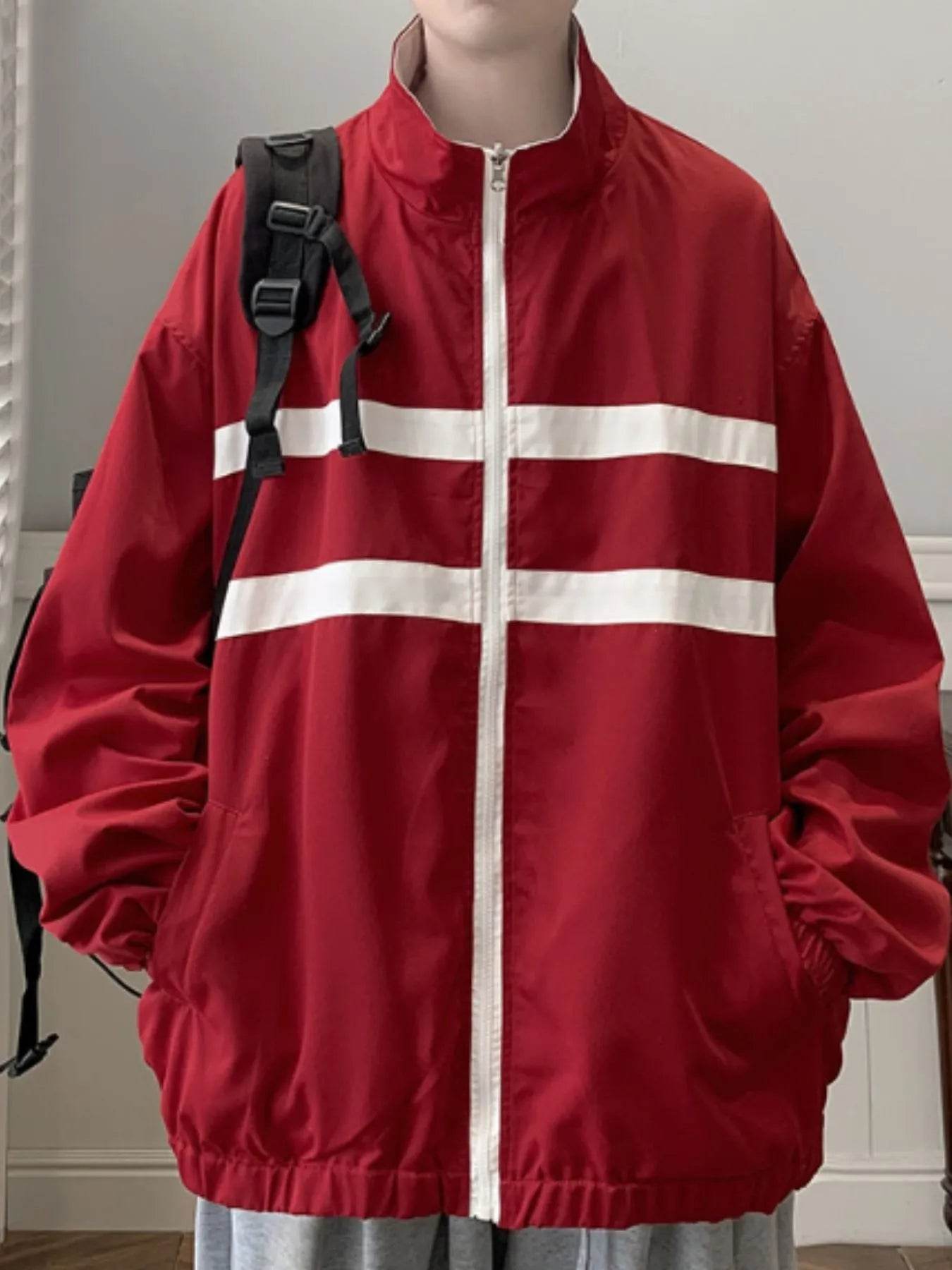 Men's Letter Zip Up Long Sleeve Jacket - Tredona LLC