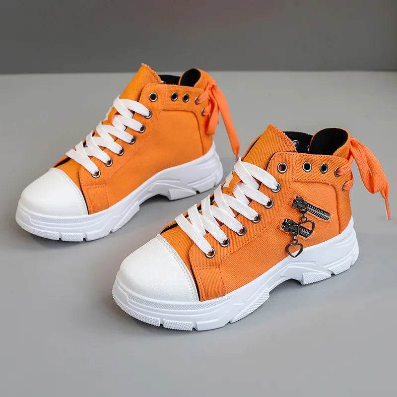 Decor Zipper Lace Up Round Toe Platform Sneakers - Tredona LLC