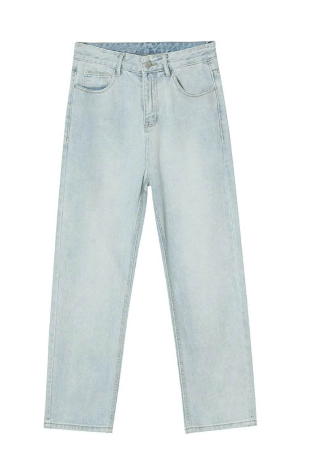 Washed Straight-Leg Slim Jeans - Tredona LLC