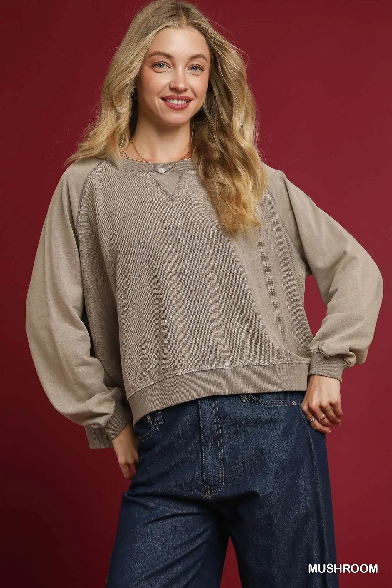 Umgee Mineral Wash French Terry Sweatshirt - Tredona LLC