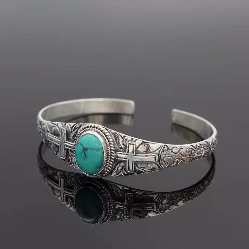 Artificial Turquoise Alloy Open Bracelet - Tredona LLC