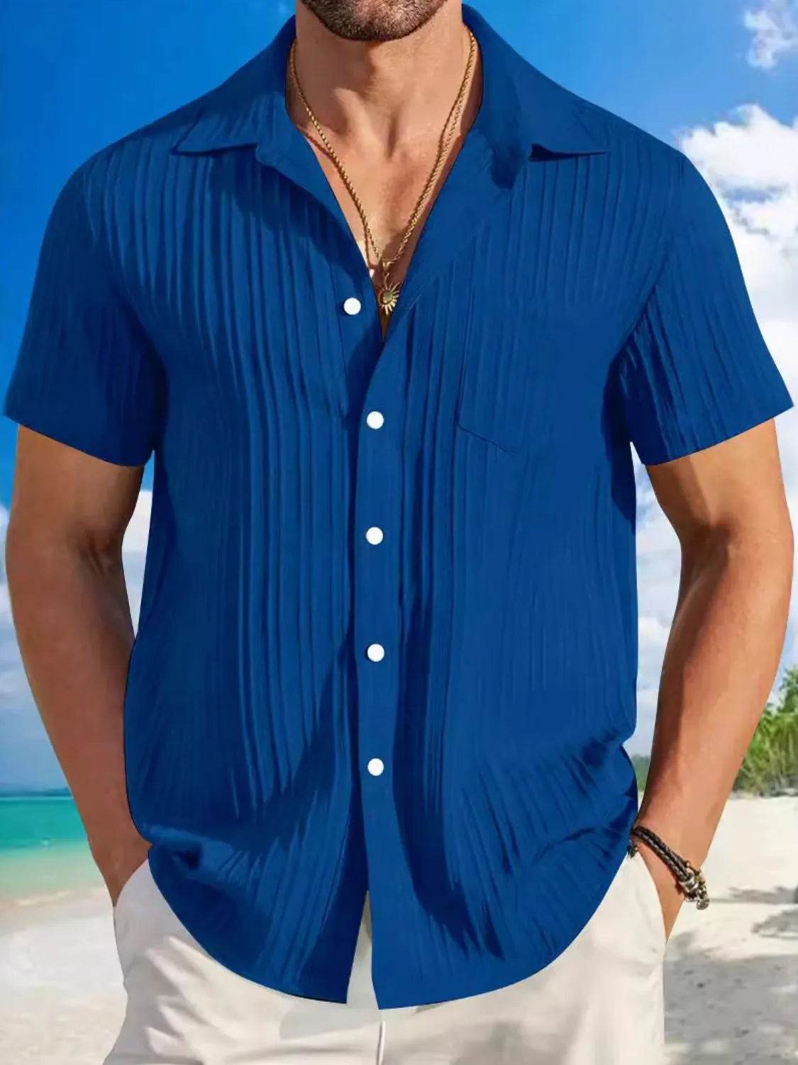 Men's Full Size Button Up Short Sleeve Shirt Plus Size - Tredona LLC