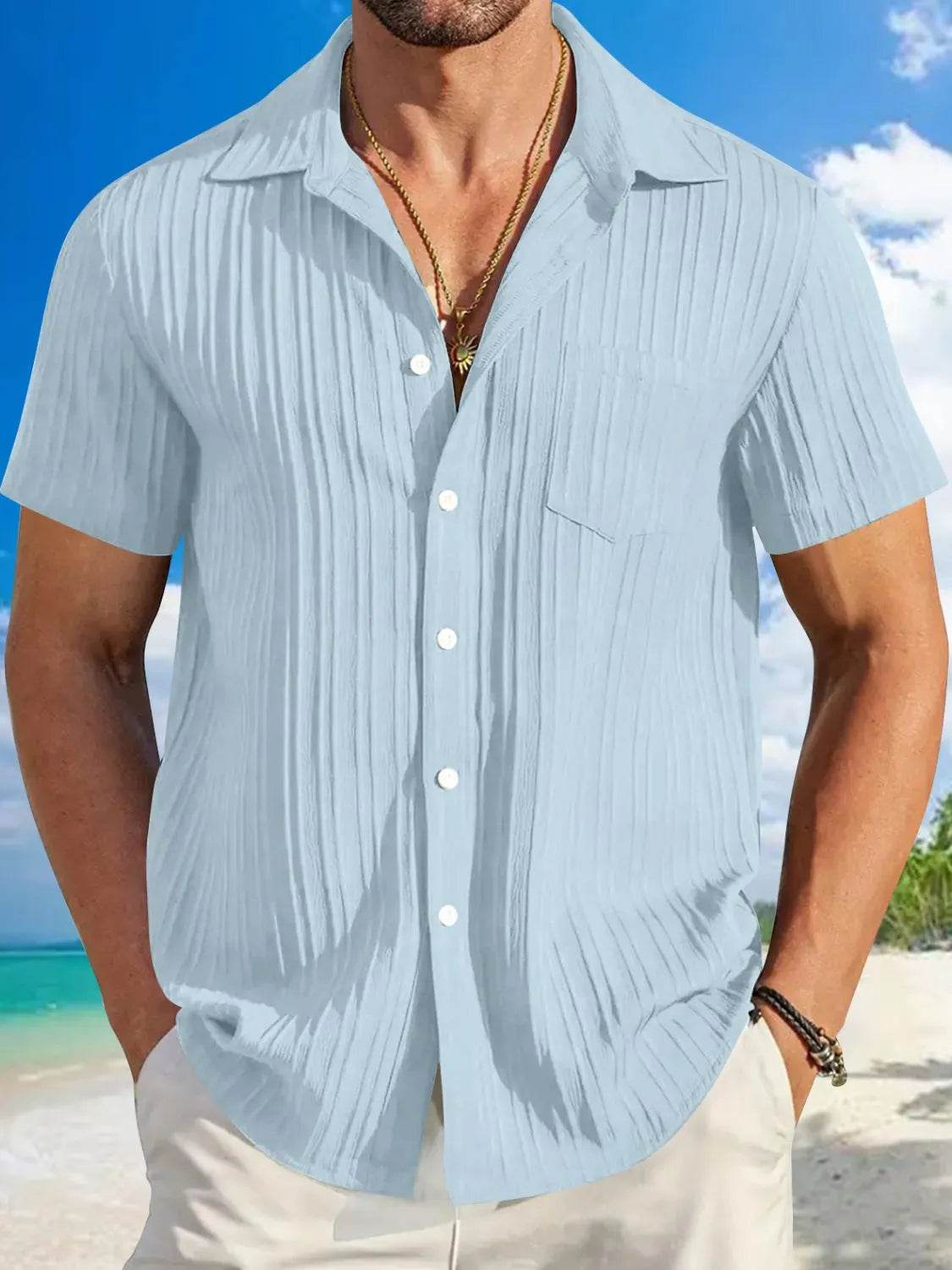 Men's Full Size Button Up Short Sleeve Shirt Plus Size - Tredona LLC