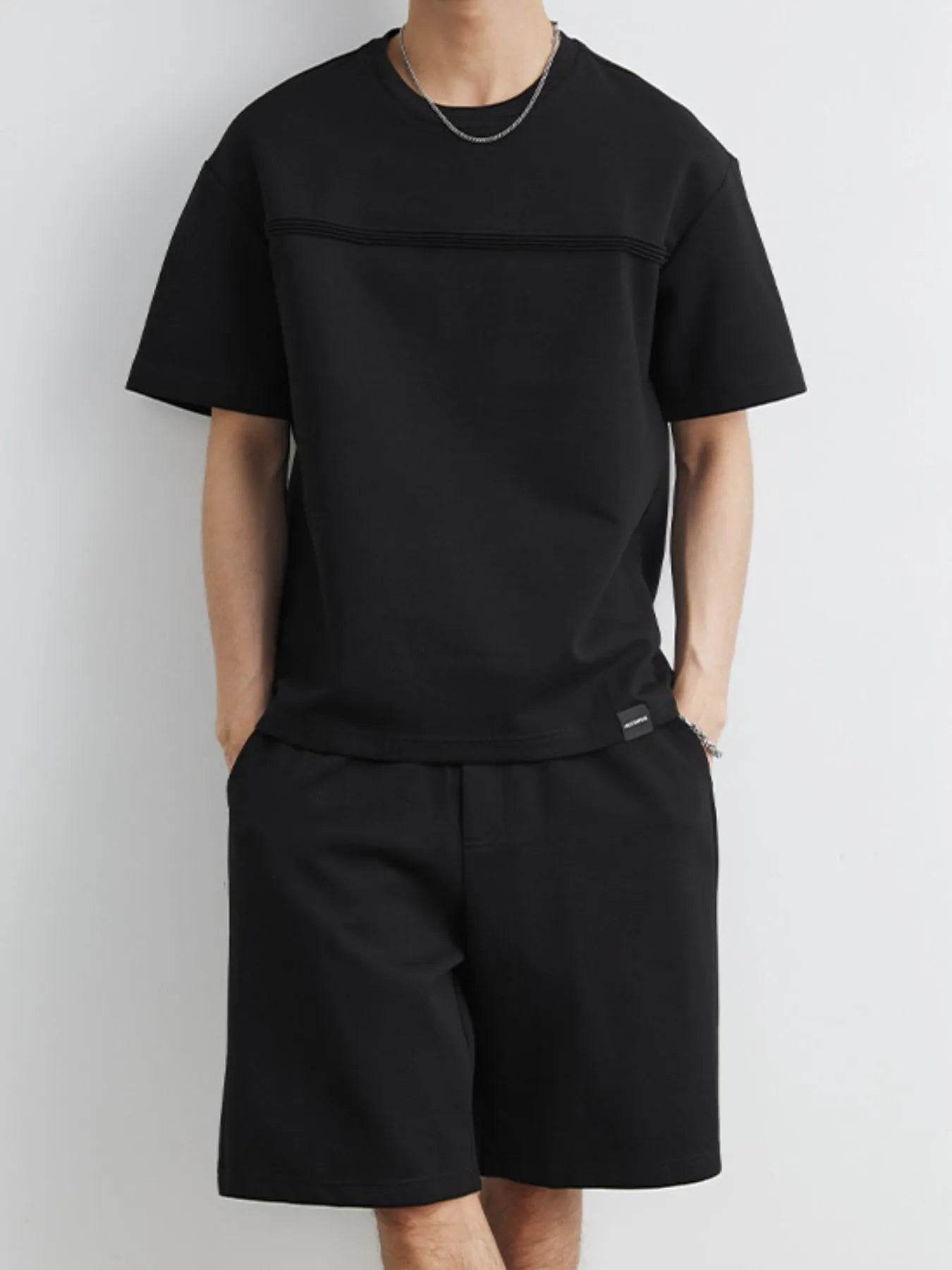 Men's Plus Size Round Neck Short Sleeve Top and Shorts Set - Tredona LLC