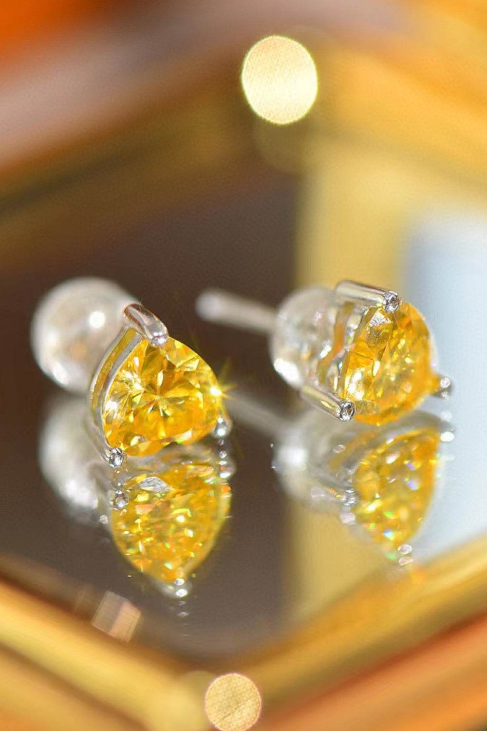 2 Carat Yellow Heart Moissanite Platinum-Plated Earrings - Tredona LLC