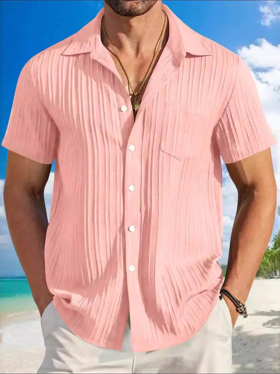 Men's Full Size Button Up Short Sleeve Shirt Plus Size - Tredona LLC