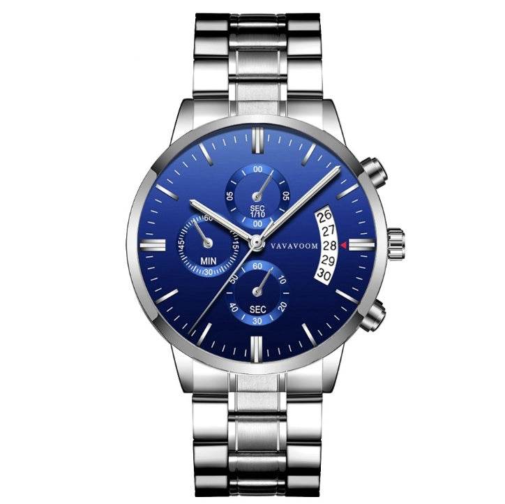 Men''s Stainless Steel Watches with Business Leisure Calendar Quartz Watches Waterproof Black Refined Steel Watches - Tredona LLC