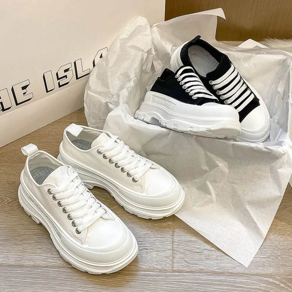 Lace Up Round Toe Platform Sneakers - Tredona LLC