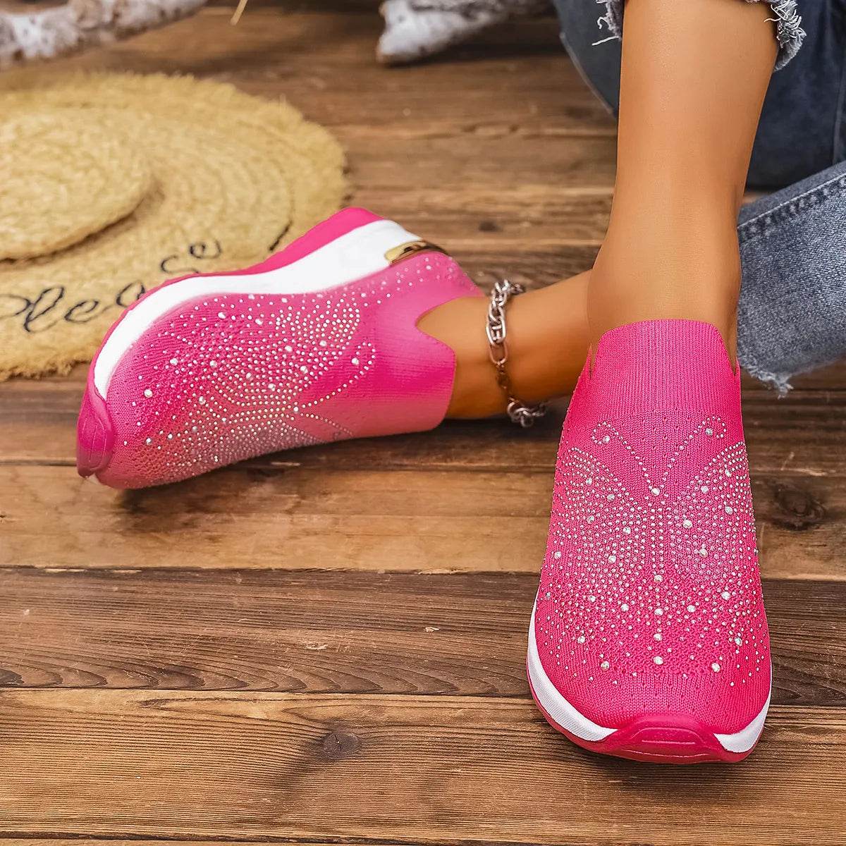 Rhinestone Wedge Sneakers - Tredona LLC